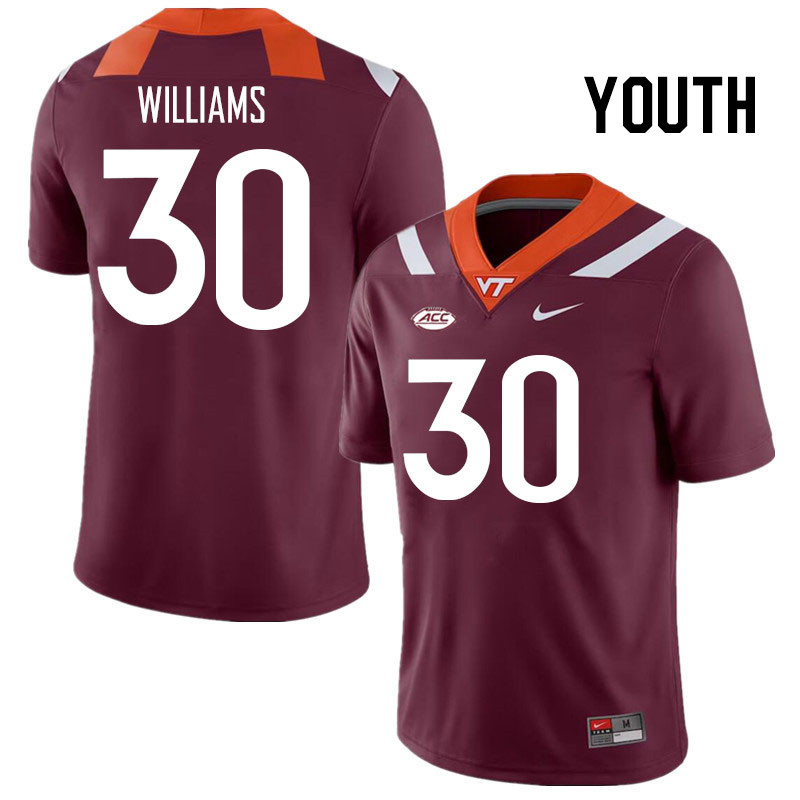 Youth #30 Krystian Williams Virginia Tech Hokies College Football Jerseys Stitched Sale-Maroon